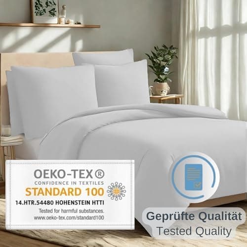 Komfortec Bettwäsche 2‑teilig (Bettbezug 155x220 + Kissenbezug 80x80) – superweiche gebürstete 100% Mikrofaser, Grau, OE