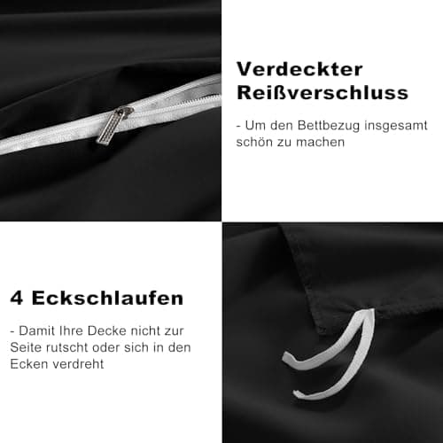 WAVVE Bettwäsche 135x200 – 4‑teiliges Mikrofaser‑Set Anthrazit (inkl. 2×80×80 cm Kissenbezüge) mit Reißverschluss, OEKO‑