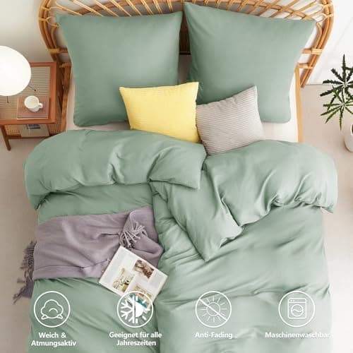 WAVVE Bettwäsche 135x200 – 4‑teiliges Mikrofaser‑Set Anthrazit (inkl. 2×80×80 cm Kissenbezüge) mit Reißverschluss, OEKO‑