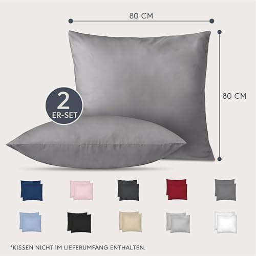 Dreamzie Kissenbezug 40x80 (2er Set) – Mikrofaser weich, OEKO-TEX STANDARD 100, Anthrazit mit Reißverschluss