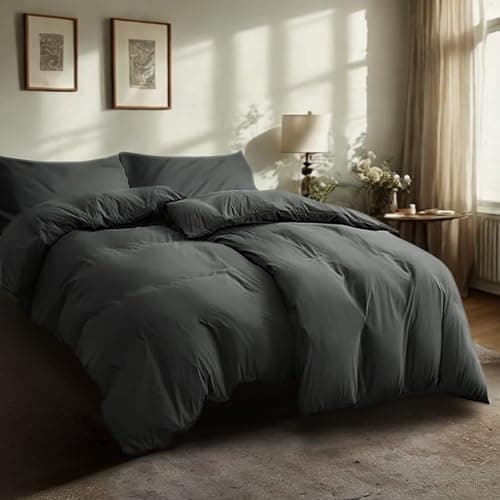 Komfortec Bettwäsche 2‑teilig (Bettbezug 155x220 + Kissenbezug 80x80) – superweiche gebürstete 100% Mikrofaser, Grau, OE