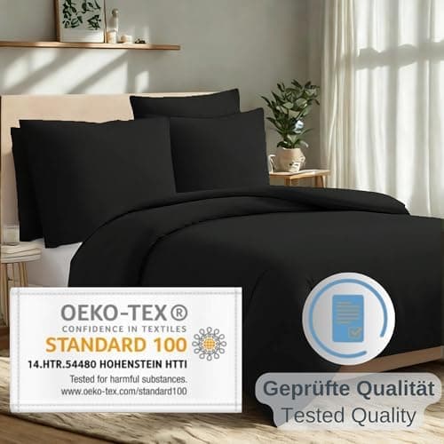 Komfortec Bettwäsche 2‑teilig (Bettbezug 155x220 + Kissenbezug 80x80) – superweiche gebürstete 100% Mikrofaser, Grau, OE