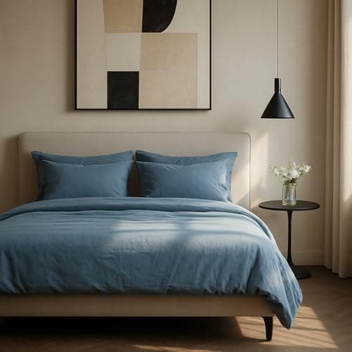 Bettwäsche 155x220 Baumwolle Jeans Blau – 2-teilig mit Reißverschluss, Bettbezug 155x220 + Kissenbezug 80x80