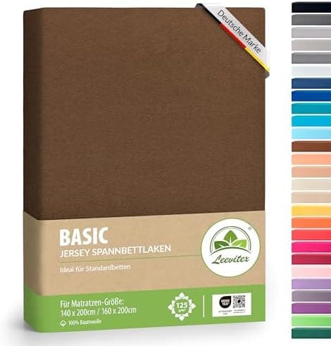 leevitex® Spannbettlaken 180x200–200x200 cm | 100% Jersey-Baumwolle | für Matratzen bis 25 cm