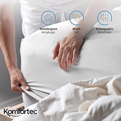 Komfortec Spannbettlaken 90x200 cm Jersey-Baumwolle – OEKO-TEX® Standard 100, Rundumgummizug für perfekte Passform, Weiß