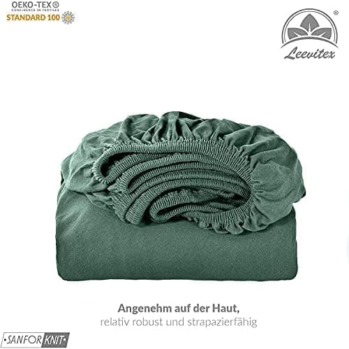 leevitex® Spannbettlaken 180x200–200x200 cm | 100% Jersey-Baumwolle | für Matratzen bis 25 cm
