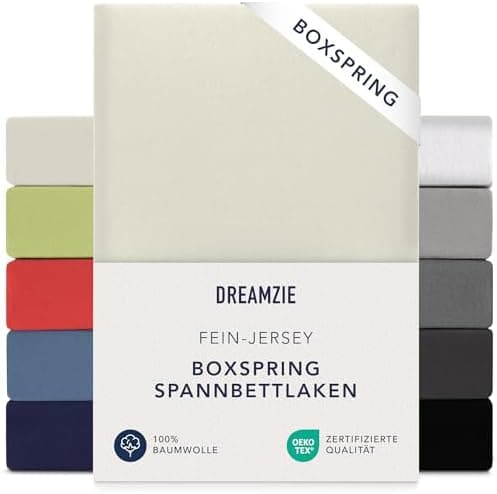 Dreamzie Topper-Spannbettlaken 180×200–200×200 cm – Jersey-Baumwolle 150 g/m², OEKO‑TEX STANDARD 100, extra niedrige Sei
