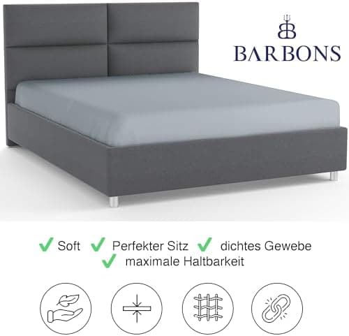 BARBONS Spannbettlaken 140x200 cm – 100% Baumwolle Jersey, für Boxspringbett & Matratzen bis 27 cm – Hellgrau