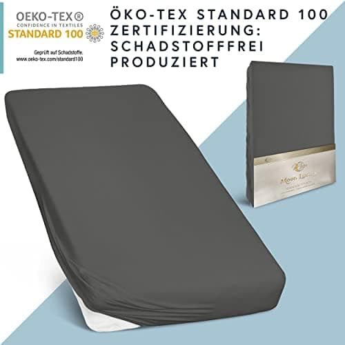 MOON-Luxury Spannbettlaken/Spannbetttuch Jersey-Stretch 230 g/m² OEKO-TEX – anthrazit, 90×200–100×220