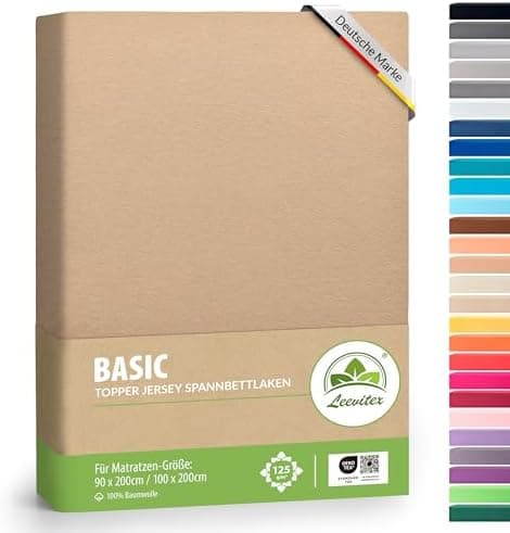 leevitex® Spannbettlaken 180x200–200x200 cm | 100% Jersey-Baumwolle | für Matratzen bis 25 cm