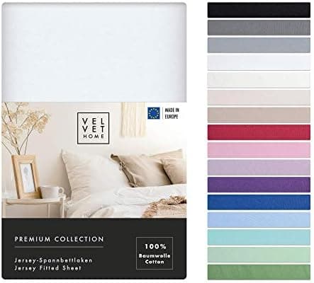 VelvetHome Spannbettlaken 120 x 200 cm – 100% gekämmte Baumwolle (Jersey), passend für Matratzen bis 25 cm