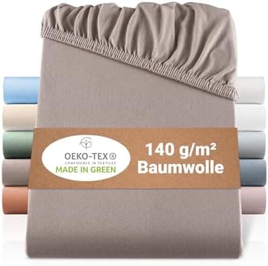 BaSaTex Bio-Jersey Spannbettlaken 120x200 cm – 100% Bio-Baumwolle, GOTS-zertifiziert – Taupe