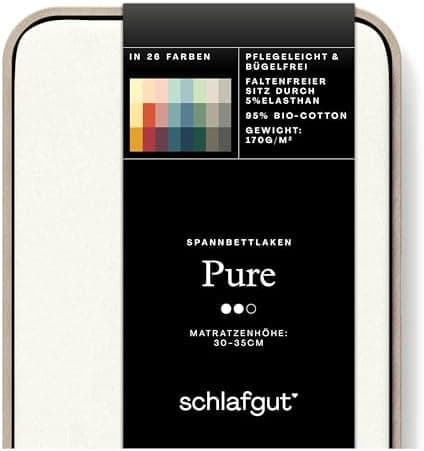 Schlafgut Pure Spannbettlaken 90x200 bis 100x220 cm – 95% Bio-Baumwolle & 5% Elasthan, Oeko-TEX zertifiziert – passend f
