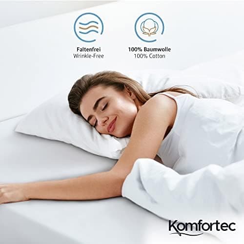Komfortec Spannbettlaken 90x200 cm Jersey-Baumwolle – OEKO-TEX® Standard 100, Rundumgummizug für perfekte Passform, Weiß