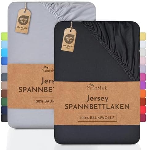 NatureMark Jersey-Spannbettlaken 2er-Pack – 100% Baumwolle, 90 x 200–100 x 200 cm, Creme/Natur