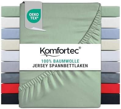 Komfortec Spannbettlaken 90x200 cm Jersey-Baumwolle – OEKO-TEX® Standard 100, Rundumgummizug für perfekte Passform, Weiß