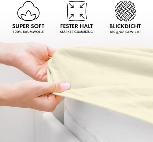 Jacobson Jersey-Spannbettlaken aus Baumwolle – OEKO-TEX STANDARD 100, 180x200–200x200 cm, Weiß