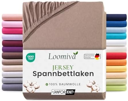 Jersey-Spannbettlaken 100% Baumwolle – 90–100×200 cm, für Matratzen bis 25 cm (Steghöhe bis 23 cm), Beige