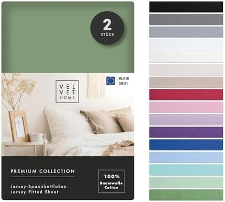 VelvetHome Spannbettlaken 120 x 200 cm – 100% gekämmte Baumwolle (Jersey), passend für Matratzen bis 25 cm
