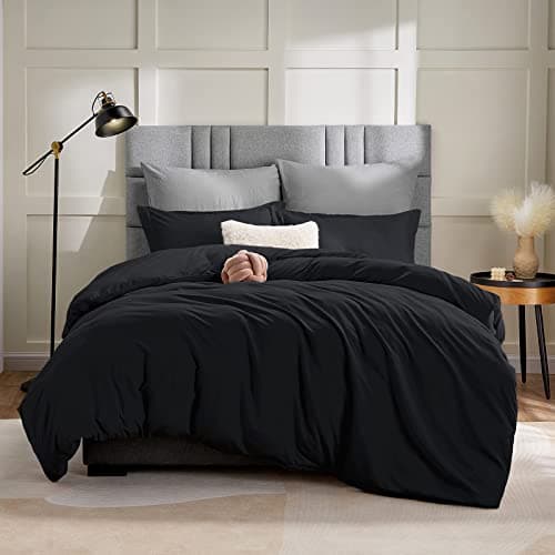 WAVVE Bettwäsche 135x200 – 4‑teiliges Mikrofaser‑Set Anthrazit (inkl. 2×80×80 cm Kissenbezüge) mit Reißverschluss, OEKO‑