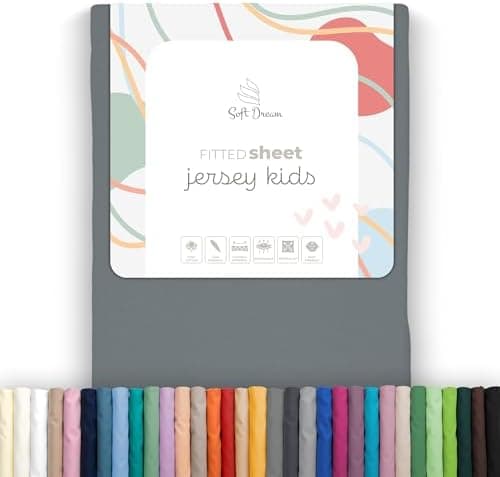 Soft Dream Spannbettlaken 90x200 cm Dunkelgrau – 100% gekämmte Baumwolle Jersey – für Kinder- & Juniorbett