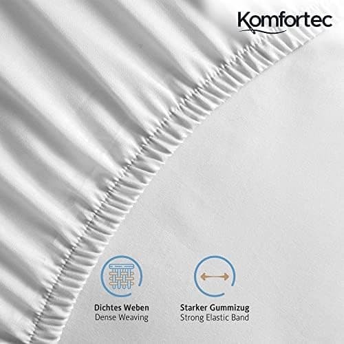 Komfortec Spannbettlaken 90x200 cm Jersey-Baumwolle – OEKO-TEX® Standard 100, Rundumgummizug für perfekte Passform, Weiß