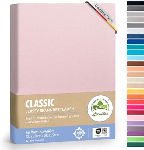 leevitex® Spannbettlaken 180x200–200x200 cm | 100% Jersey-Baumwolle | für Matratzen bis 25 cm