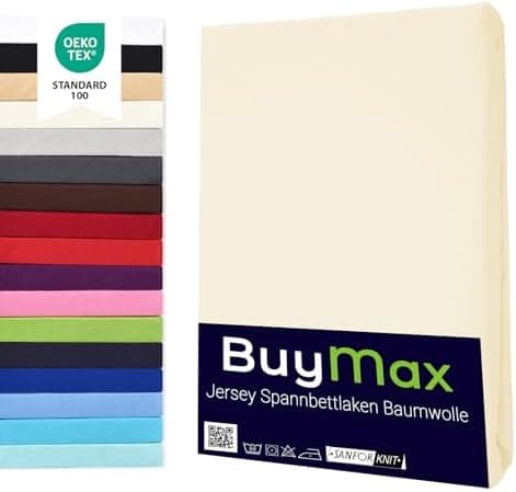 Buymax® Spannbettlaken 140x200 cm – 100% Baumwolle (Jersey), für Matratzen bis 25 cm