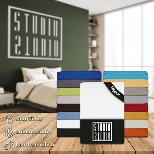 STUDIO Basic Spannbettlaken 200×220 cm – Jersey aus 100% gekämmter Baumwolle, elastisch & bügelfrei, passend für Matratz