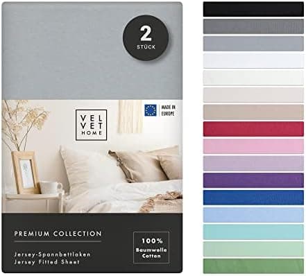 VelvetHome Spannbettlaken 120 x 200 cm – 100% gekämmte Baumwolle (Jersey), passend für Matratzen bis 25 cm