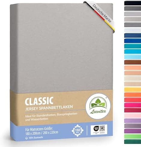 leevitex® Spannbettlaken 180x200–200x200 cm | 100% Jersey-Baumwolle | für Matratzen bis 25 cm