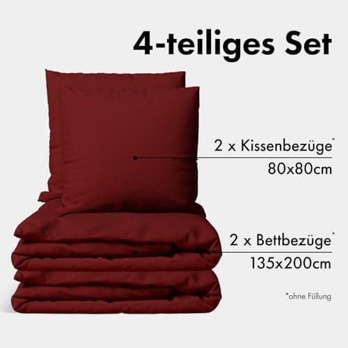 JACOBSON Bettwäsche 135x200 – 100% Baumwolle Perkal, OEKO‑TEX, 2‑teilig (135x200 + 80x80) mit Reißverschluss, Anthrazit