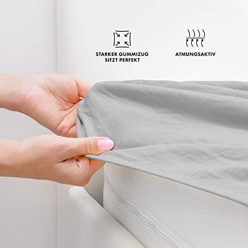 Jacobson Jersey-Spannbettlaken aus Baumwolle – OEKO-TEX STANDARD 100, 180x200–200x200 cm, Weiß