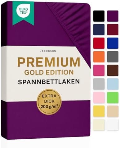 Jacobson Premium Spannbettlaken – Jersey-Baumwolle 200 g/m² mit Elasthan, 180x200–200x200 cm
