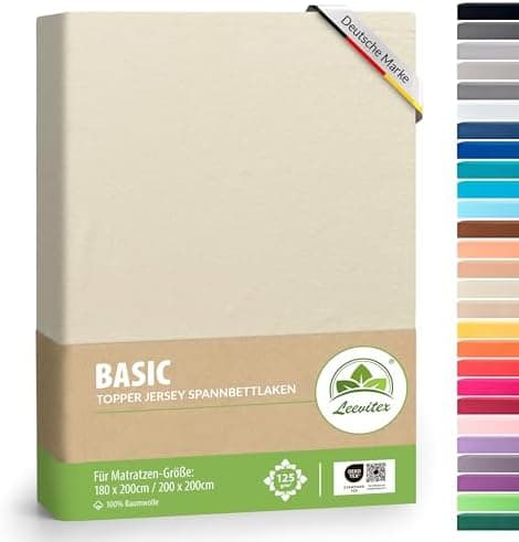 leevitex® Spannbettlaken 180x200–200x200 cm | 100% Jersey-Baumwolle | für Matratzen bis 25 cm