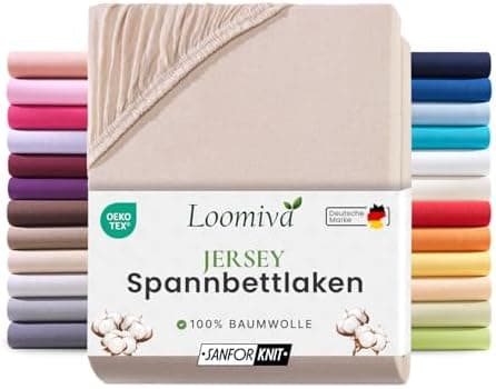 Jersey-Spannbettlaken 100% Baumwolle – 90–100×200 cm, für Matratzen bis 25 cm (Steghöhe bis 23 cm), Beige