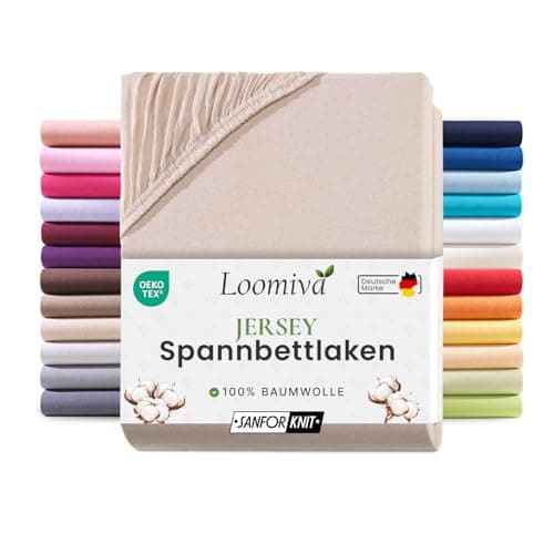 Jersey-Spannbettlaken 100% Baumwolle – 90–100×200 cm, für Matratzen bis 25 cm (Steghöhe bis 23 cm), Beige