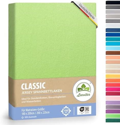 leevitex® Spannbettlaken 180x200–200x200 cm | 100% Jersey-Baumwolle | für Matratzen bis 25 cm