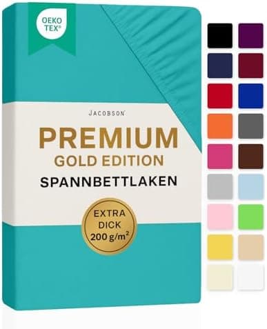 Jacobson Premium Spannbettlaken – Jersey-Baumwolle 200 g/m² mit Elasthan, 180x200–200x200 cm