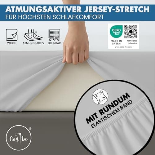 Spannbettlaken 90x200 cm – 100% Baumwoll‑Jersey, Tiefes Laken bis 25 cm – Weiß