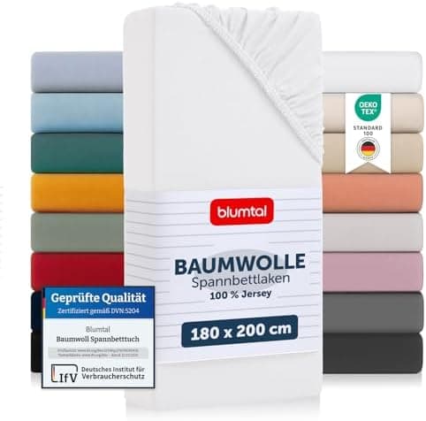 Blumtal® Jersey-Spannbettlaken 180x200 cm – 100% Baumwolle, OEKO‑TEX STANDARD 100, Weiß