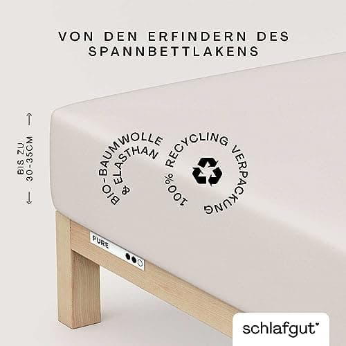 Schlafgut Pure Spannbettlaken 90x200 bis 100x220 cm – 95% Bio-Baumwolle & 5% Elasthan, Oeko-TEX zertifiziert – passend f