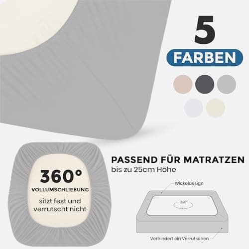 Spannbettlaken 90x200 cm – 100% Baumwoll‑Jersey, Tiefes Laken bis 25 cm – Weiß