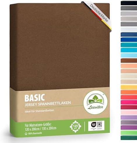 leevitex® Spannbettlaken 180x200–200x200 cm | 100% Jersey-Baumwolle | für Matratzen bis 25 cm