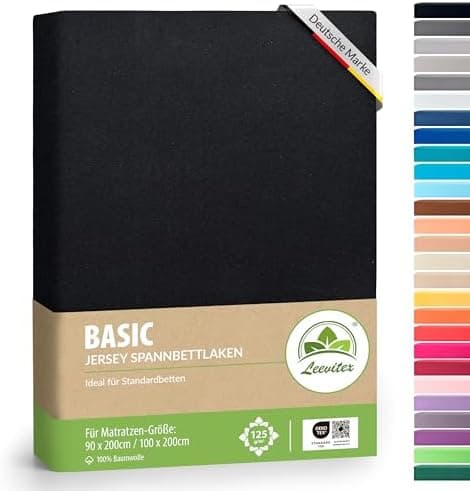 leevitex® Spannbettlaken 180x200–200x200 cm | 100% Jersey-Baumwolle | für Matratzen bis 25 cm