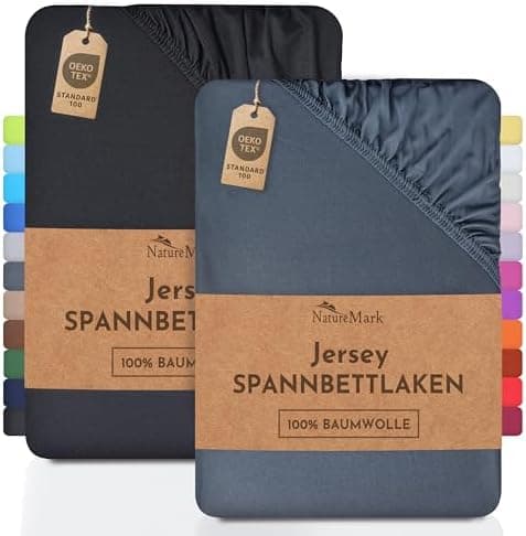 NatureMark Jersey-Spannbettlaken 2er-Pack – 100% Baumwolle, 90 x 200–100 x 200 cm, Creme/Natur