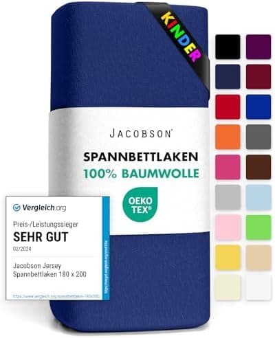 Jacobson Jersey-Spannbettlaken aus Baumwolle – OEKO-TEX STANDARD 100, 180x200–200x200 cm, Weiß