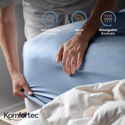 Komfortec Spannbettlaken 90x200 cm Jersey-Baumwolle – OEKO-TEX® Standard 100, Rundumgummizug für perfekte Passform, Weiß
