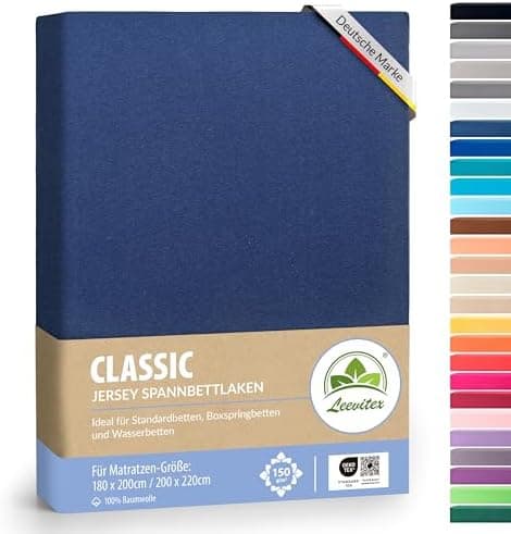 leevitex® Spannbettlaken 180x200–200x200 cm | 100% Jersey-Baumwolle | für Matratzen bis 25 cm