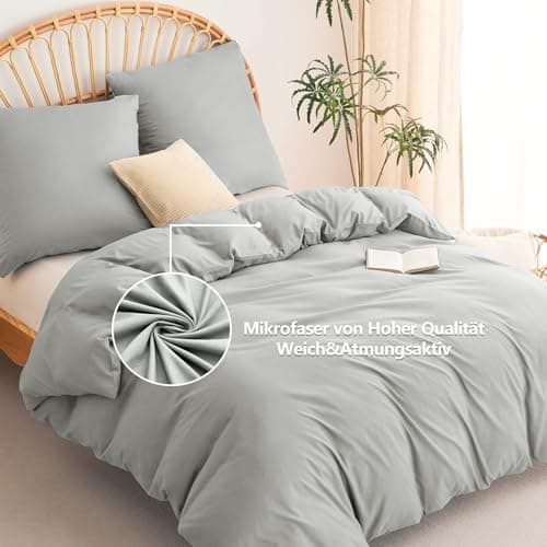 WAVVE Bettwäsche 135x200 – 4‑teiliges Mikrofaser‑Set Anthrazit (inkl. 2×80×80 cm Kissenbezüge) mit Reißverschluss, OEKO‑